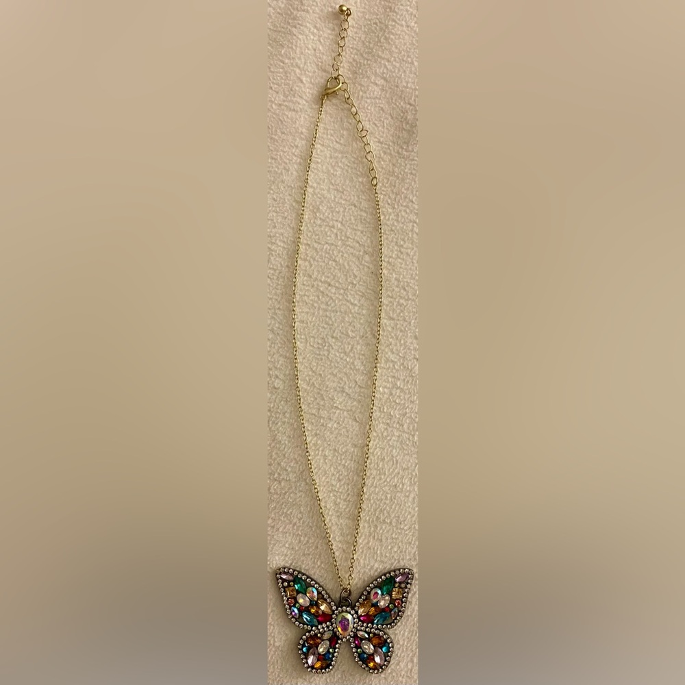 Colorful Rhinestone Butterfly Pendant/Necklace - Picture 2 of 7